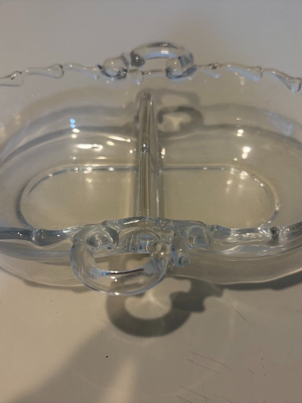 VINTAGE 1950s FOSTORIA CENTURY CLEAR GLASS RELISH DISH Two Section 7-1/2" Long